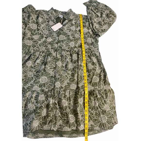 Plus Size Women's Olive Green Floral Dress Ruffle Long Sleeve V Neck Flared 2XL - Picture 7 of 9